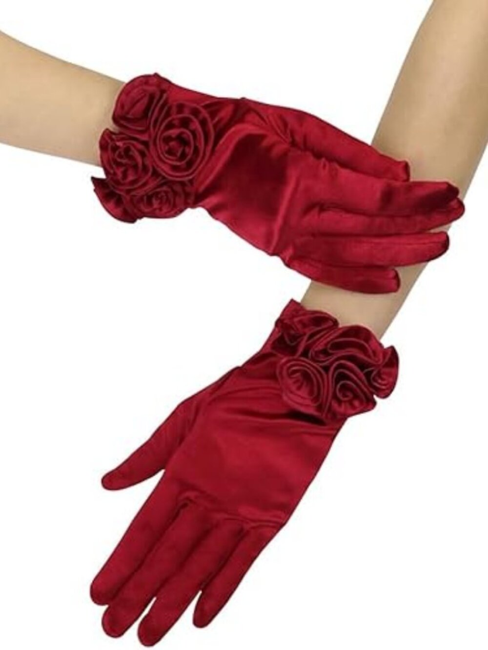 Short Satin Floral Gloves Elegant Wedding Opera Party Accessories